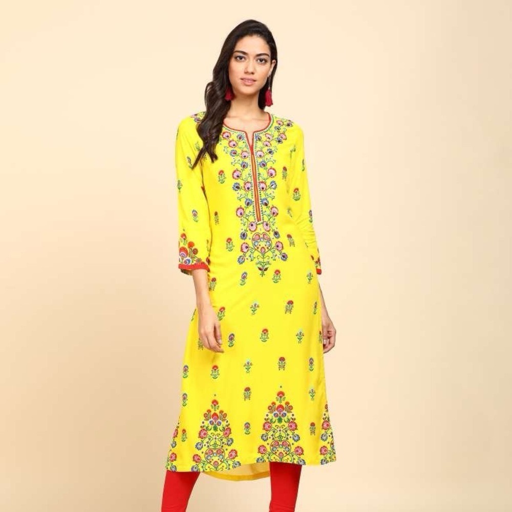 Biba Manish Arora Yellow Kurta Dress Sequined Floral Design Diwali Weddi…